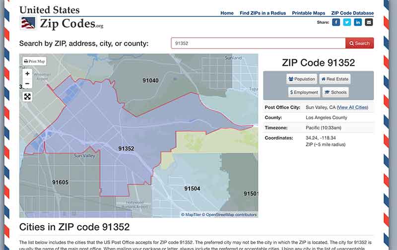 Jose Mier 91352 zip code map