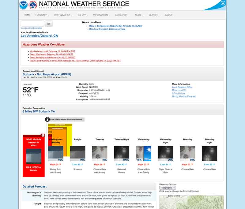 National weather services forecast Sun Valley, CA Jose Mier