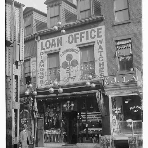 Historic pawn shop storefront representing the pawnbroking business