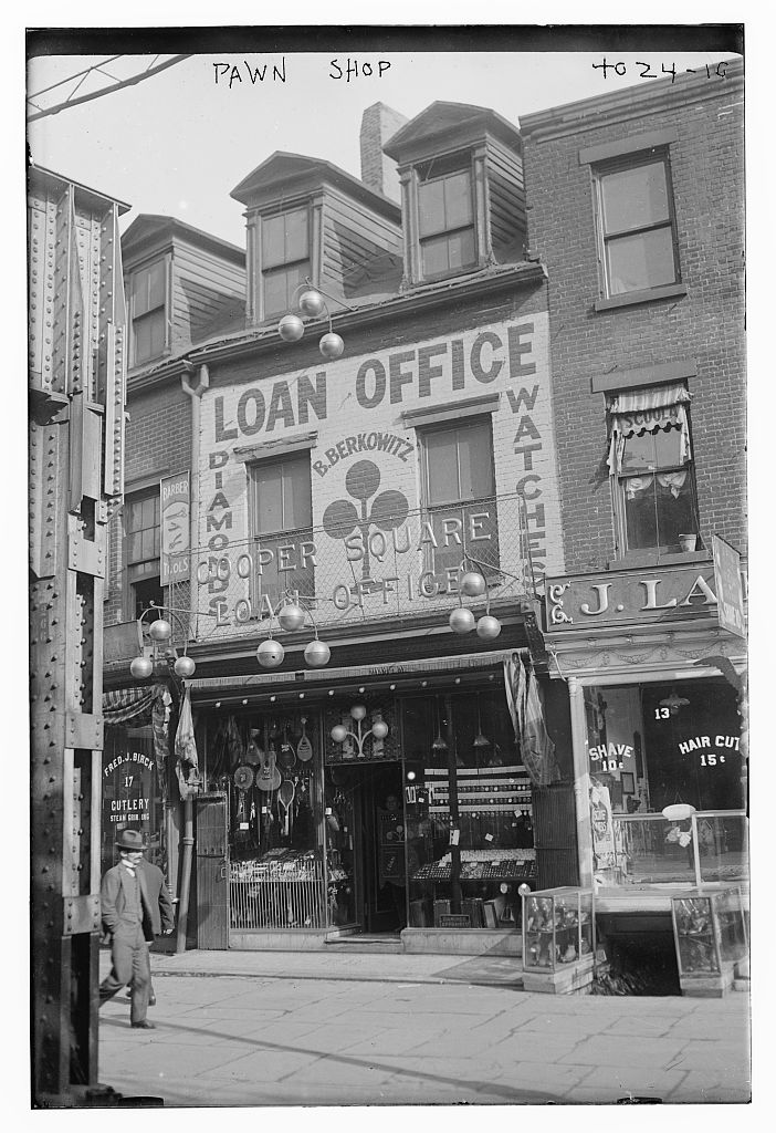 Historic pawn shop storefront representing the pawnbroking business
